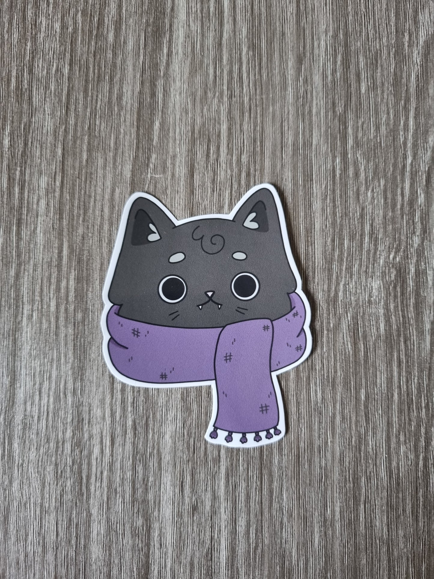 Cute cozy black cat sticker, autumnal spooky scarf cat sticker for laptops, journals and notebooks