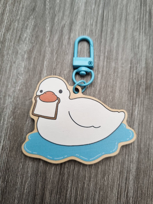 Cute lightweight wooden duck keychain, kawaii puddle duck bag charm