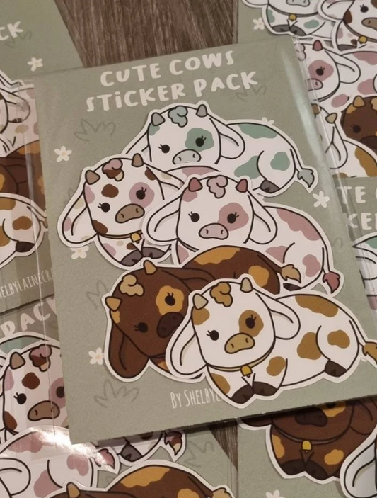 Cute cow sticker pack, set of 5 kawaii cow stickers