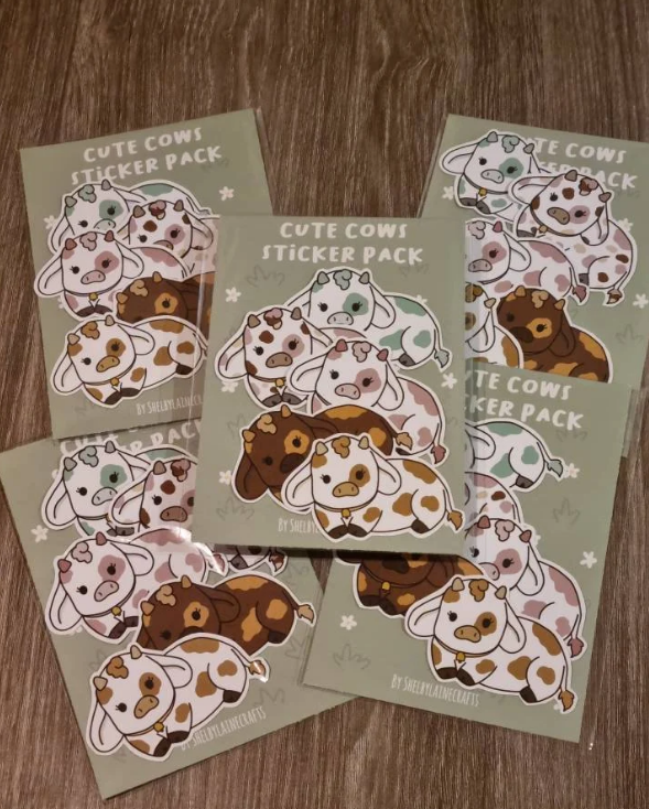 Cute cow sticker pack, set of 5 kawaii cow stickers