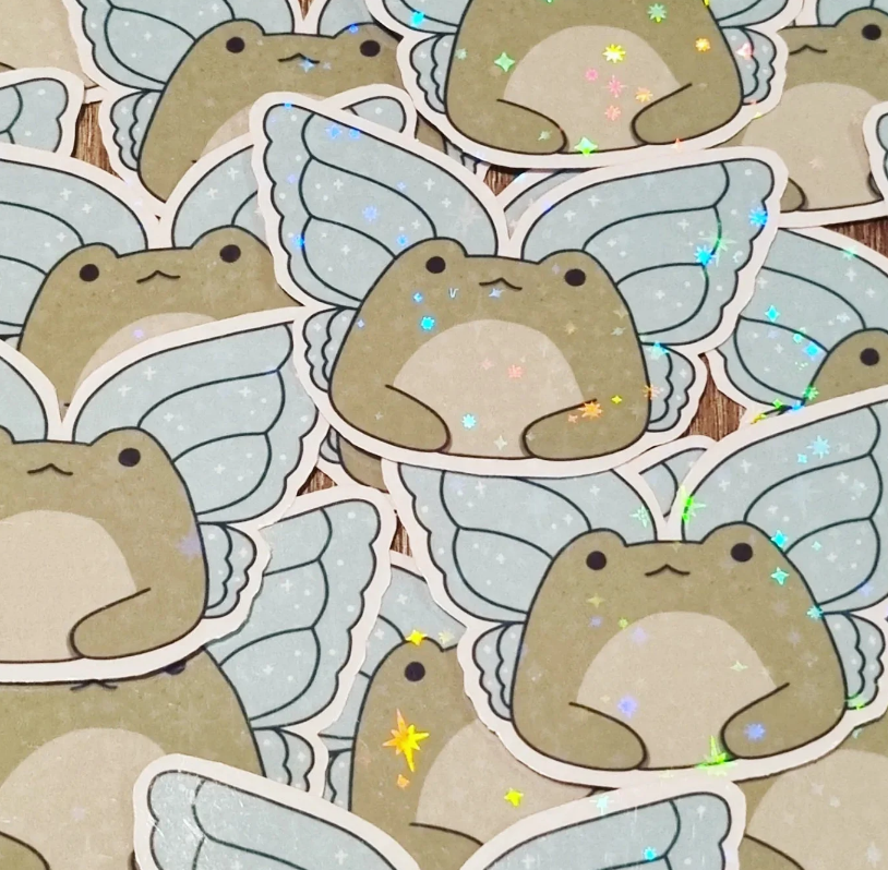 Cute holographic frog sticker, sparkly fairy frog sticker