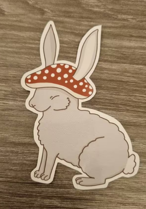 Cute mushroom bunny sticker, cottagecore rabbit sticker