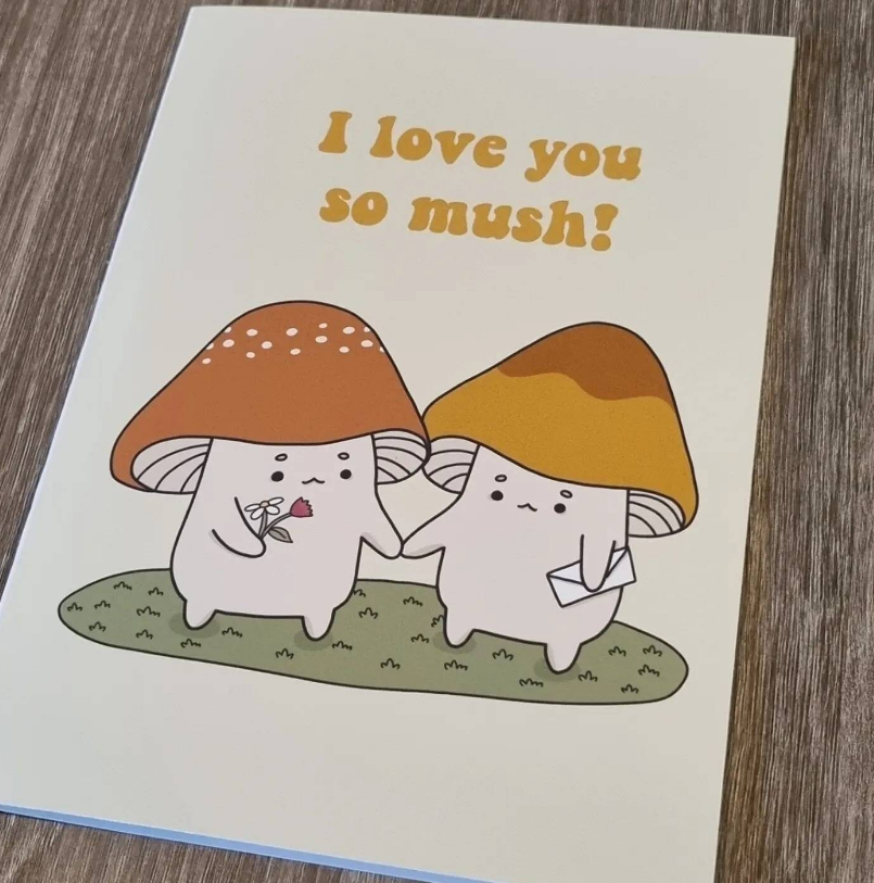 Cute mushroom couple card, mushroom valentines card, anniversary card