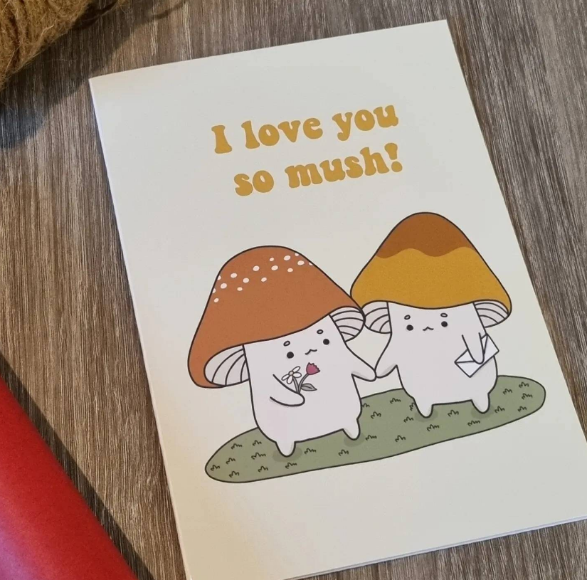 Cute mushroom couple card, mushroom valentines card, anniversary card