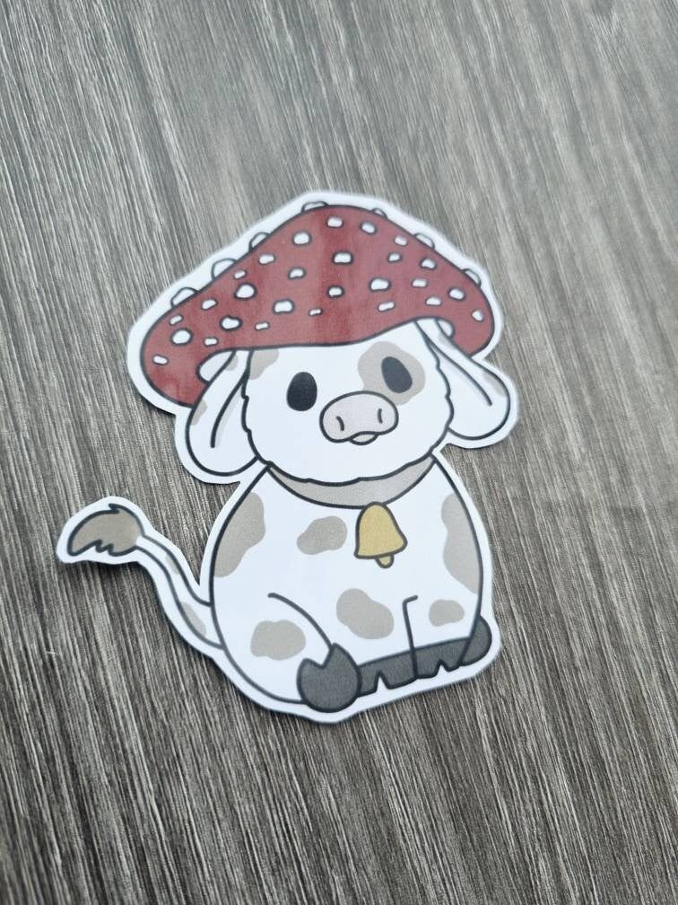 Cute mushroom cow sticker, kawaii farmcore cow sticker