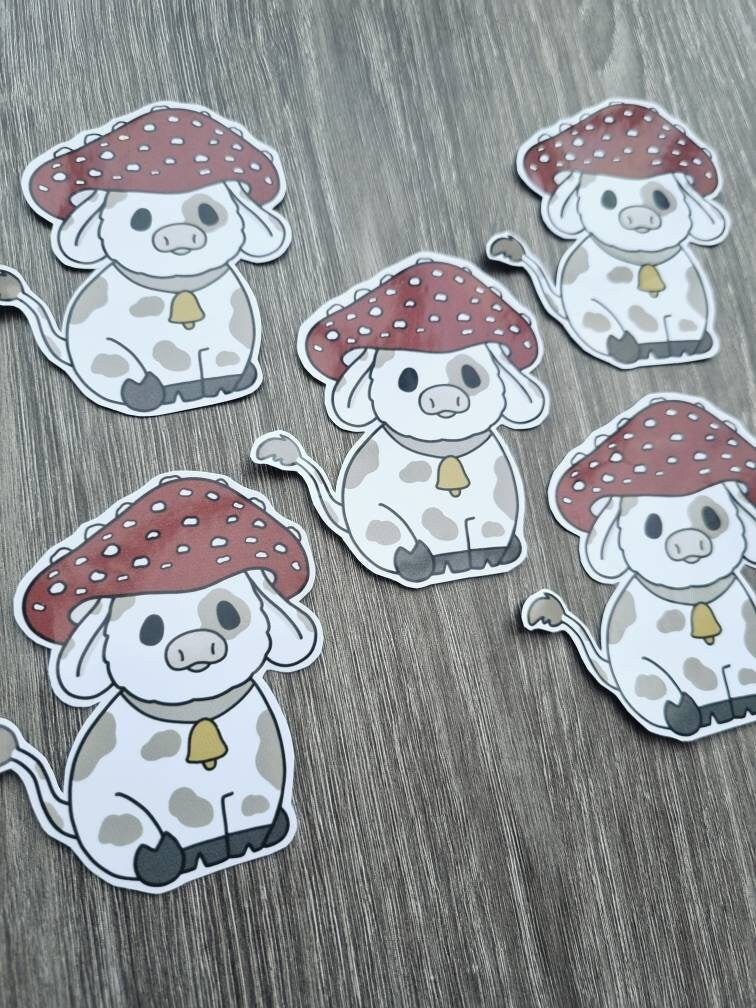 Cute mushroom cow sticker, kawaii farmcore cow sticker