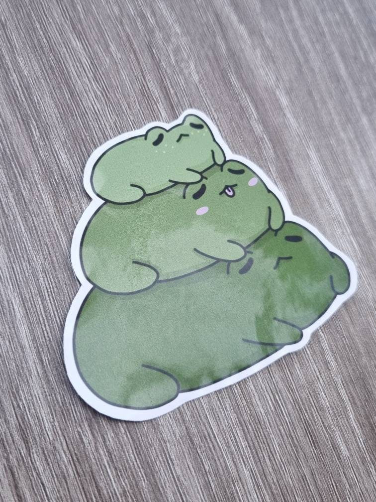 Cute frog stack sticker, froggy glossy sticker for laptops, journals and planners