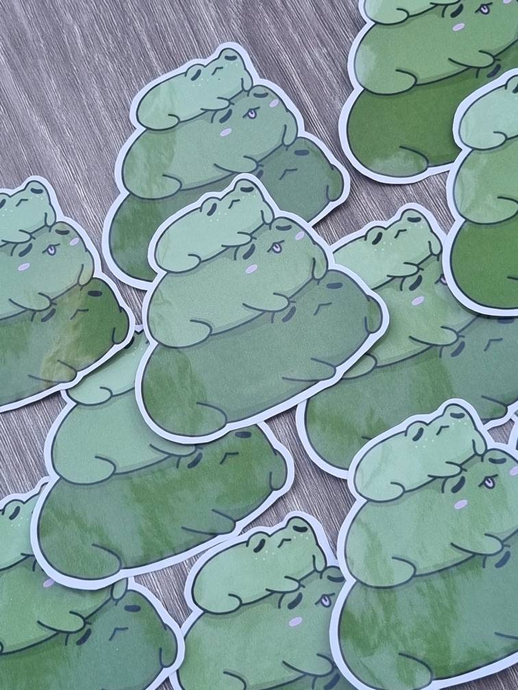 Cute frog stack sticker, froggy glossy sticker for laptops, journals and planners