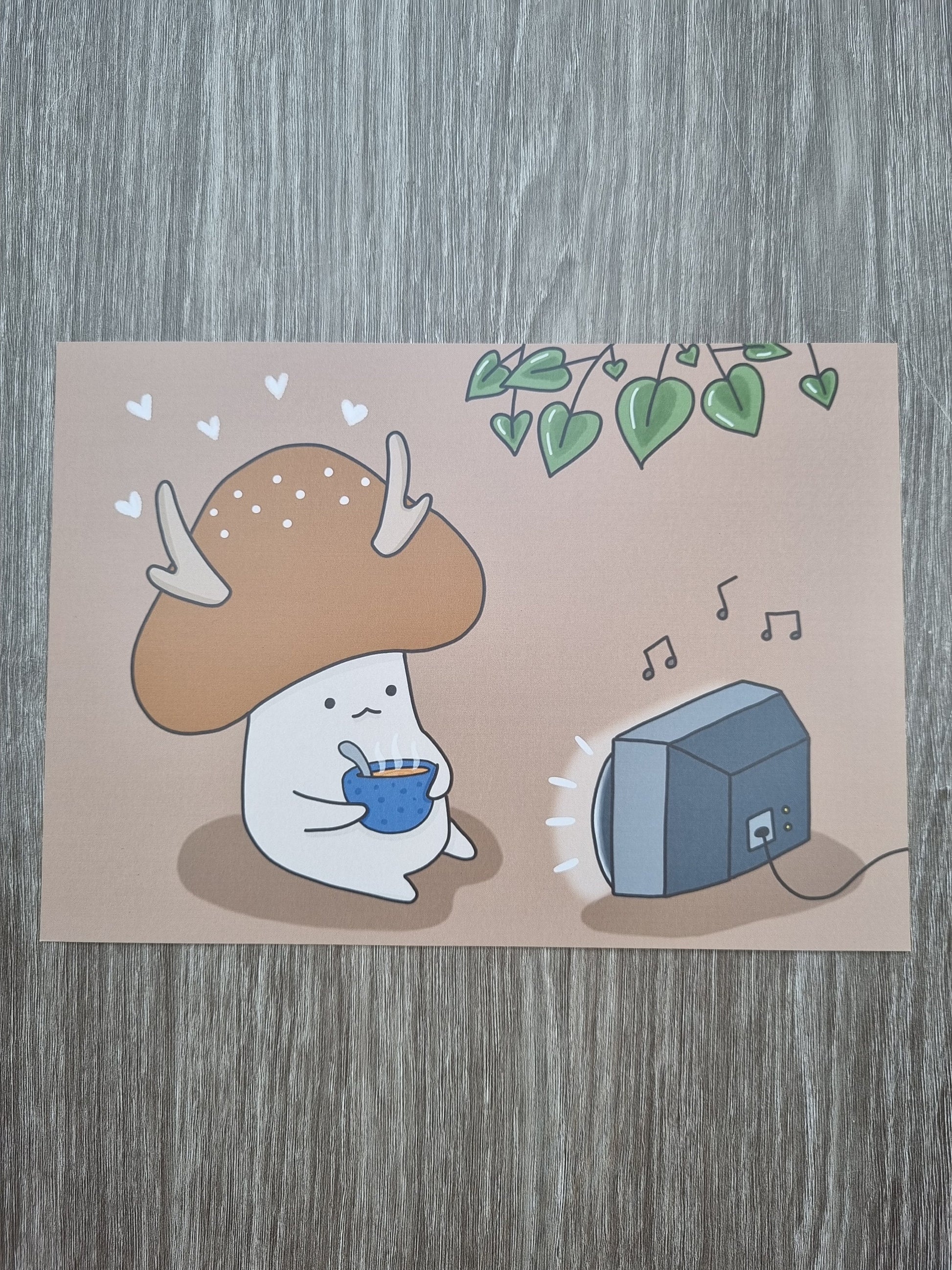 Cute A5 mushroom art print, 5 x 7 mushroom art, cozy mushroom illustration, mushroom room decor